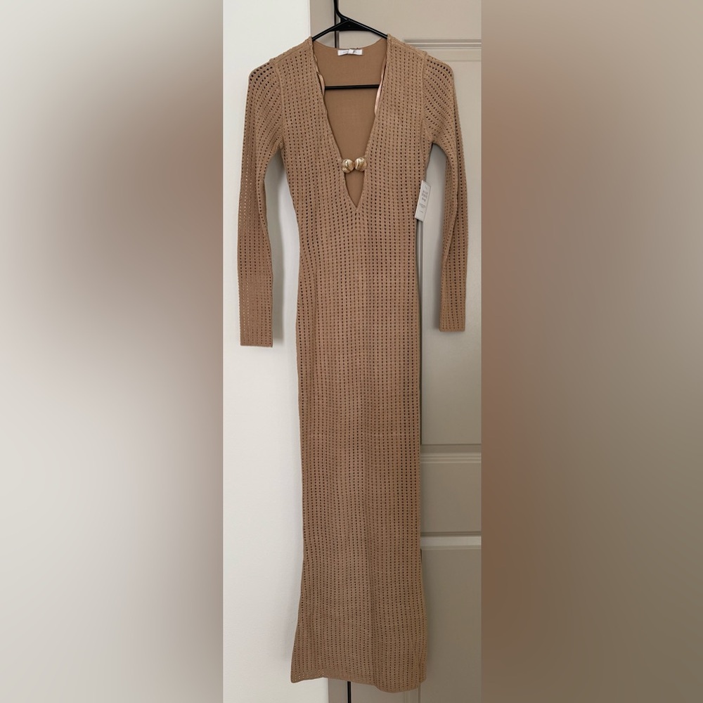 JLUXLABEL Tan Knit Long Sleeve Dress